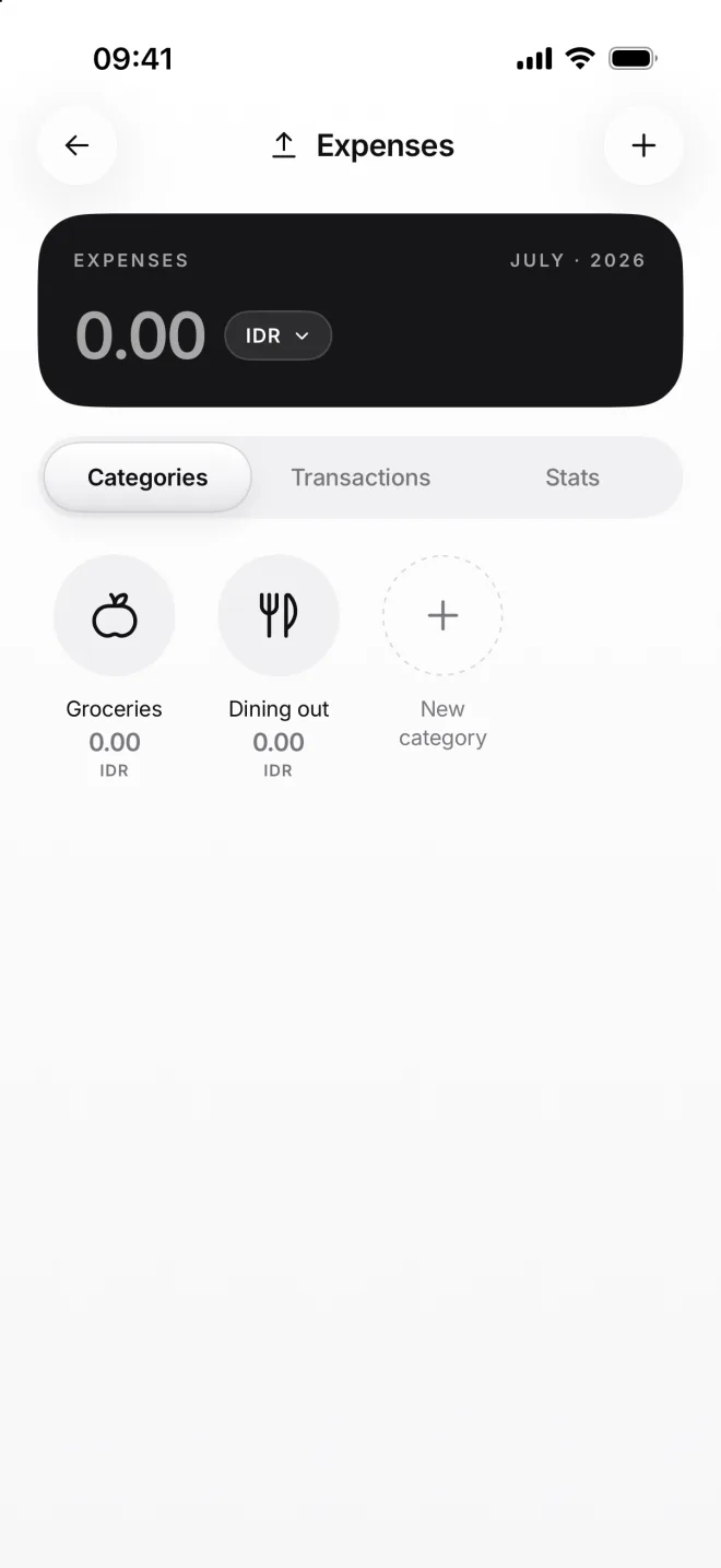 The Expenses page with Groceries and the new Dining out