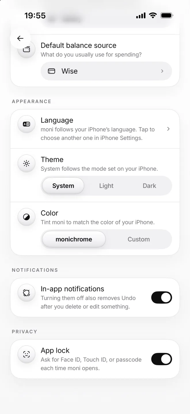 Settings with App lock turned on under Privacy