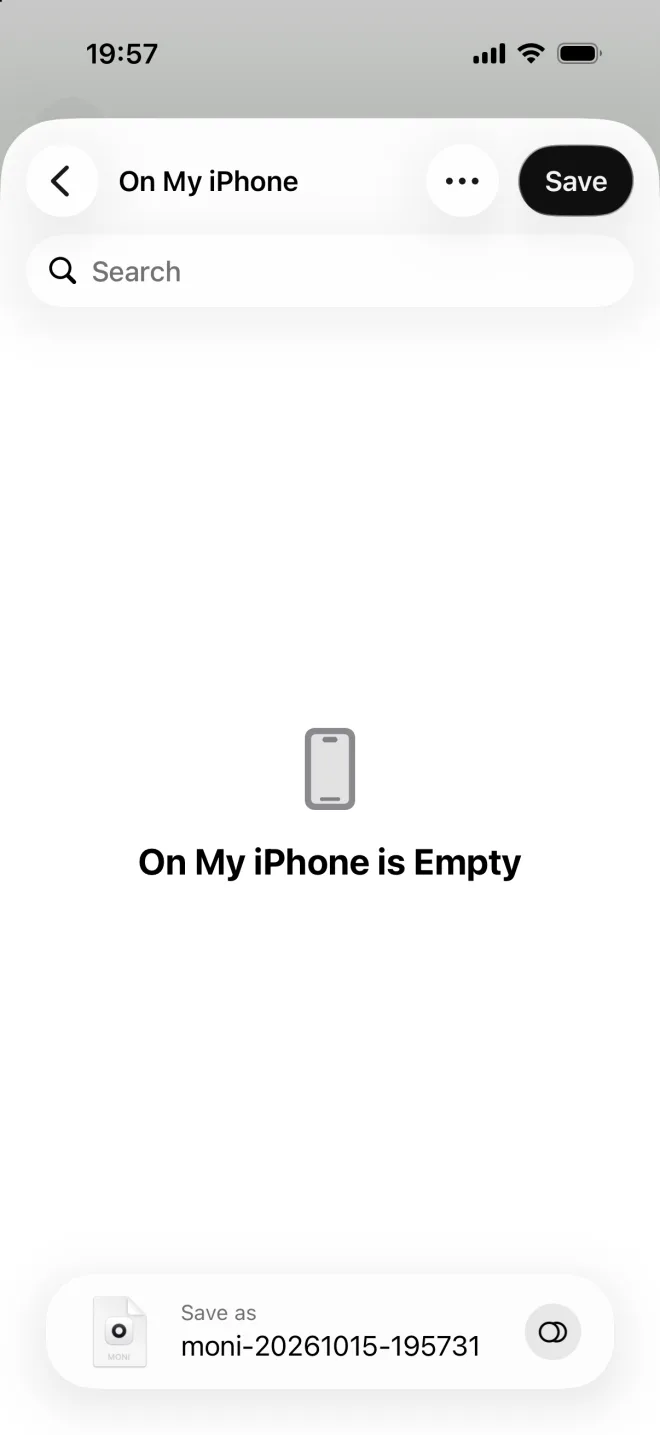 The Files sheet On My iPhone, saving moni-20261015-195731