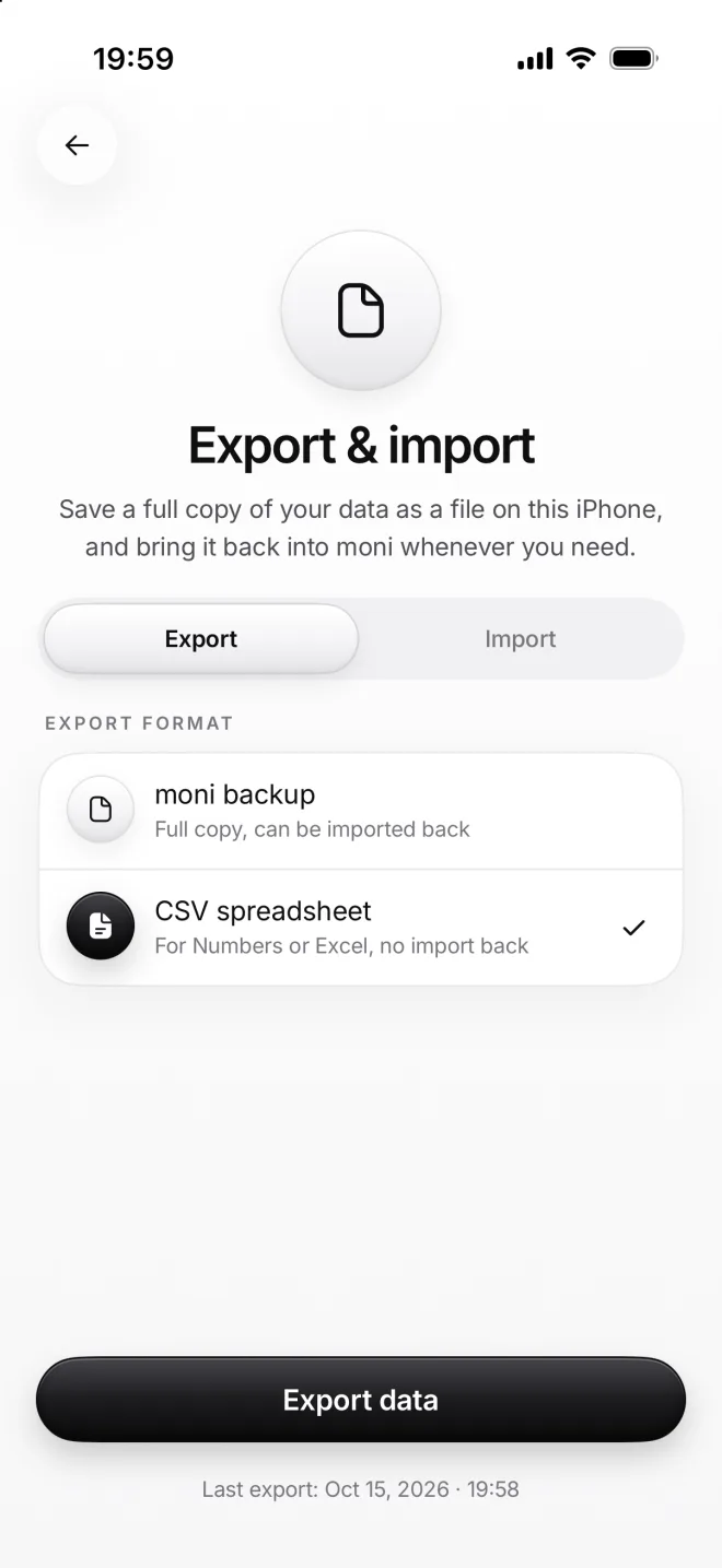Export & import with CSV spreadsheet selected and Export data