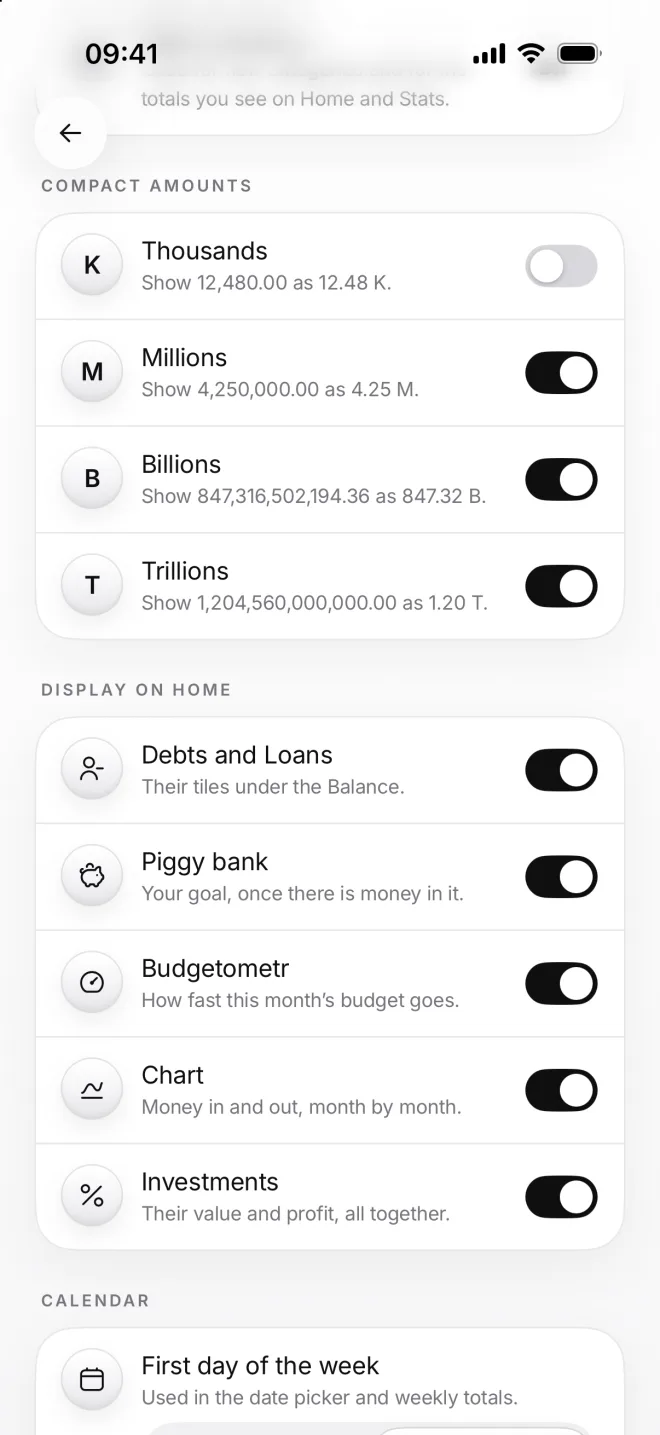 Compact amounts: Thousands, Millions, Billions and Trillions, each with an example