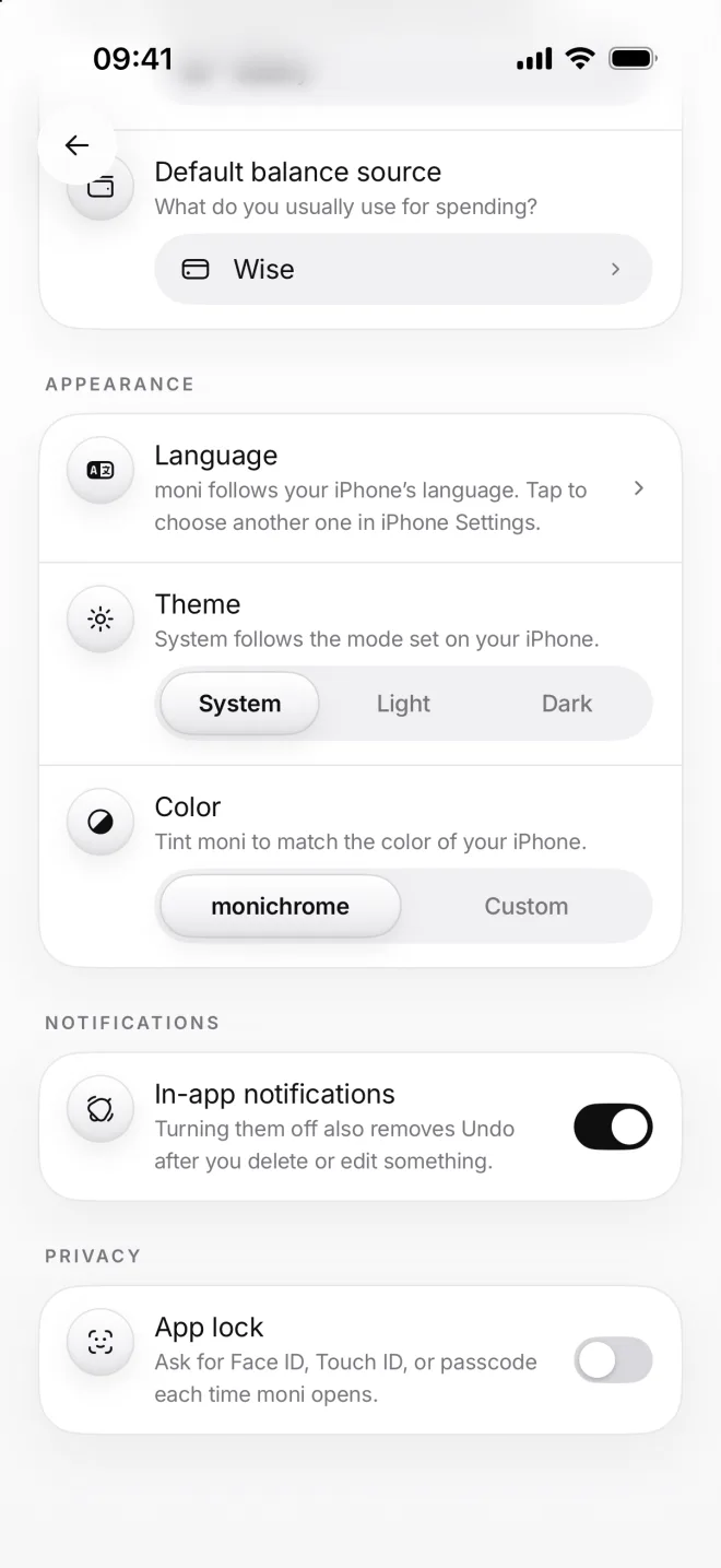 In-app notifications on and App lock off